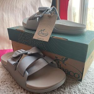 Light blue/grey Chaco slides